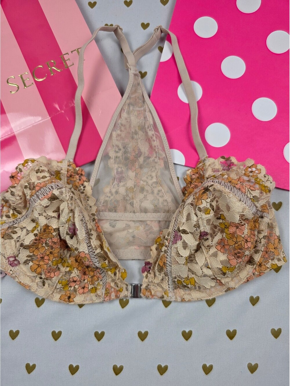 Victorias Secret Floral Front Close Racerback Bra 32D